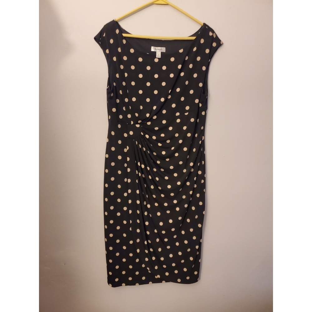 Beige and black polka dot dress